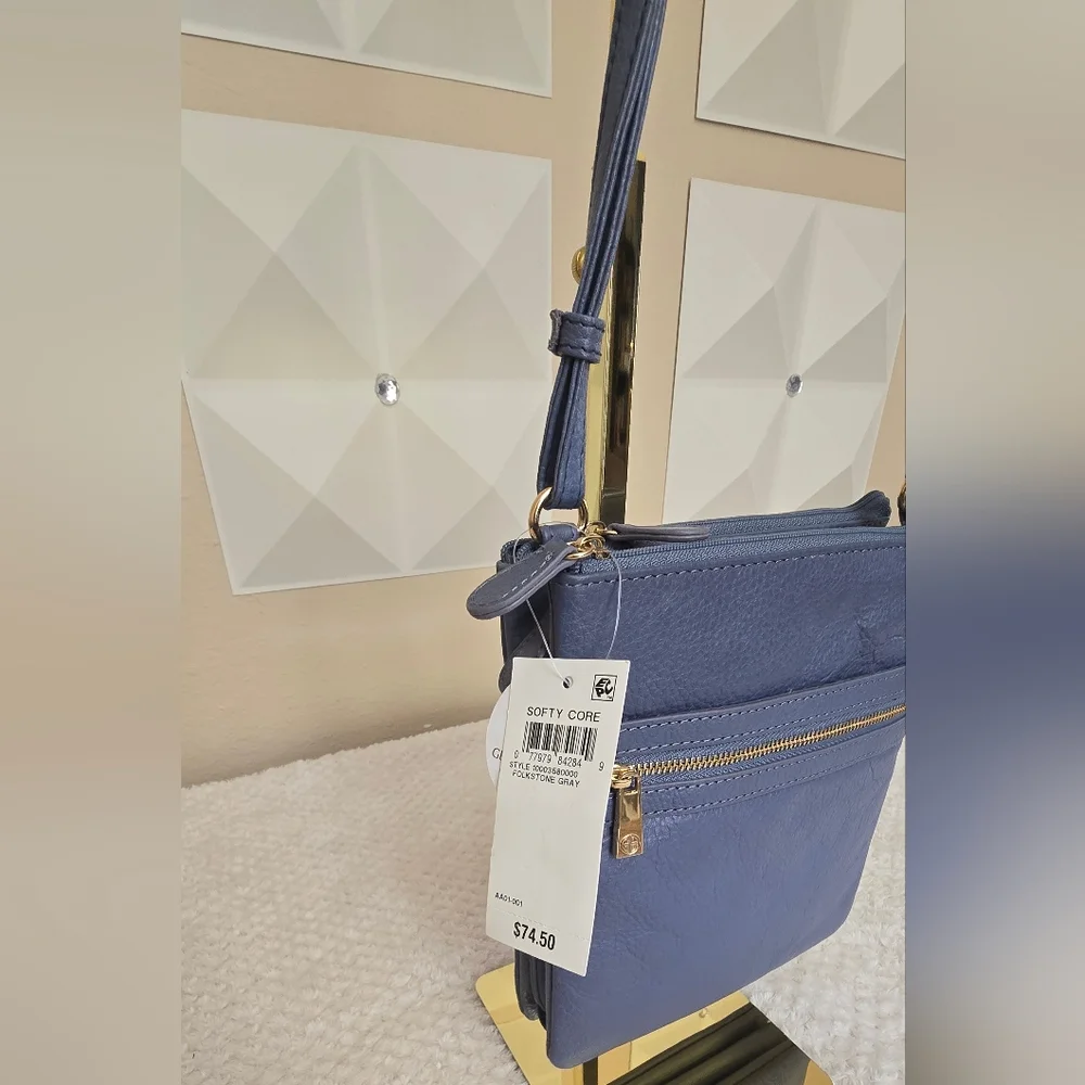 Giani Bernini Genuine Leather Crossbody Bag Blue Folkstone Gray NWT